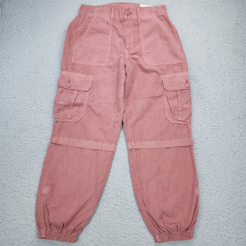 American Eagle Jogger Pants Womens 6 Pink Corduroy Super High Rise Short Cargo